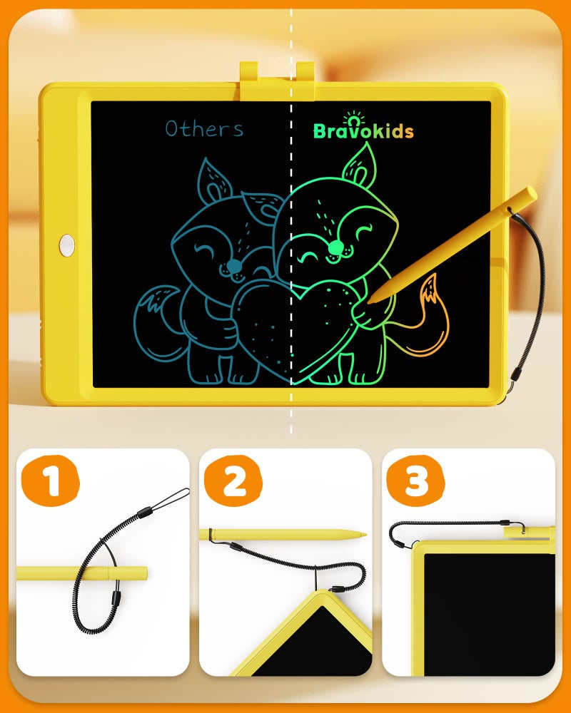 Bravokids LCD Writing Tablet for 3-8 Year Old Girls and Boys - 10 Inch Electronic Doodle Board Drawing Pad, Educational Birthday Gift for Kids and Toddlers (Yellow) - Image 2