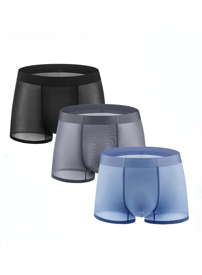3Pcs Mens Ice Silk Mesh Breathable Underwear Panties Absorbent Soft 3D Ultra Thin Comfortable Men Boxer Briefs XL - Image 1