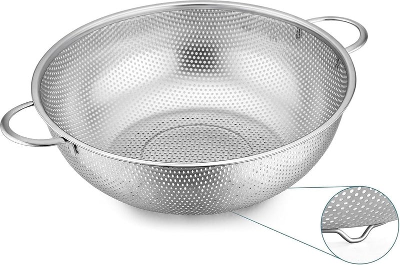 KRESHU 22.5cm Stainless Steel Rice Washing Colander Strainer with Handle Micro-Perforated Pasta Strainer for Clean & Drain Vegetable/Fruit/Pasta/Rice Dishwasher Safe Washing Bowl (Pack of 1) - Image 1