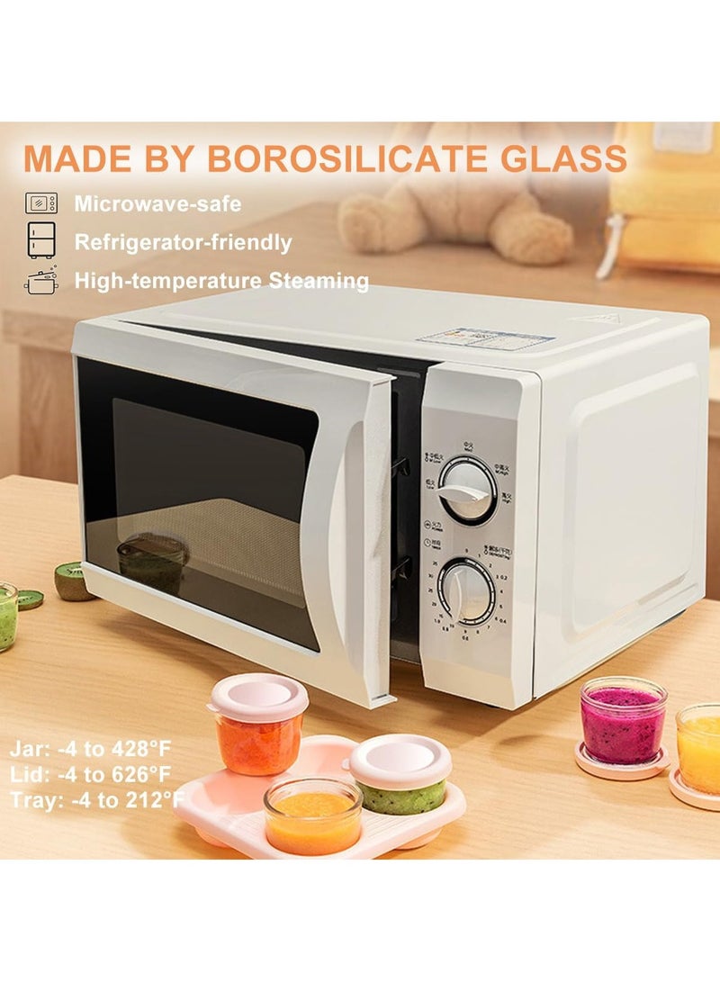 Bukela Baby Food Containers, 2.6oz 75ml Set of 4 Glass Baby Food Jars, Small Food Storage Containers with Lids and Stackable Tray, BPA-Free, Leakproof & Airtight & Reusable Baby Puree Containers - Image 2