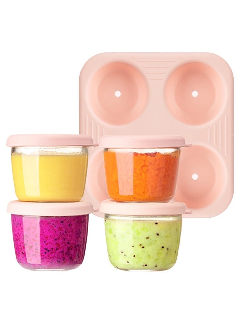 Bukela Baby Food Containers, 2.6oz 75ml Set of 4 Glass Baby Food Jars, Small Food Storage Containers with Lids and Stackable Tray, BPA-Free, Leakproof & Airtight & Reusable Baby Puree Containers - Image 1