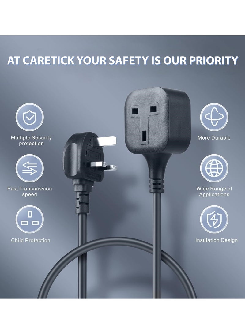 كيرتيك سلك تمديد الطاقة CareTick، سلك بطول مترين، ثنائي الاتجاه، مع قابسين مستقلين بثلاثة دبابيس، ومقبس تمديد طاقة قوي ومقاوم للحريق، مناسب للمنزل والحديقة والمستودعات (أسود، 2W2M) - Image 2
