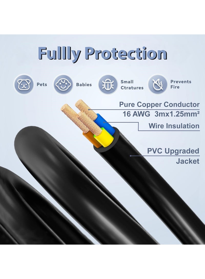 كيرتيك سلك تمديد الطاقة CareTick، سلك بطول مترين، ثنائي الاتجاه، مع قابسين مستقلين بثلاثة دبابيس، ومقبس تمديد طاقة قوي ومقاوم للحريق، مناسب للمنزل والحديقة والمستودعات (أسود، 2W2M) - Image 3