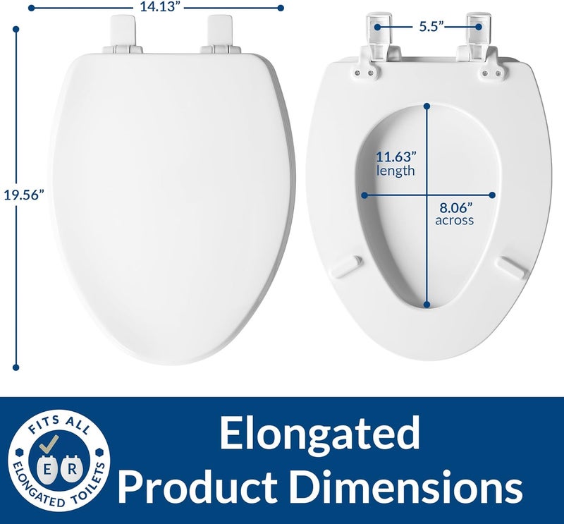 Bemis Ashland Modern Wood Toilet Seat with Decorative Edge, Slow Close, Secure Hinges, Made in USA, Elongated, White - Image 3
