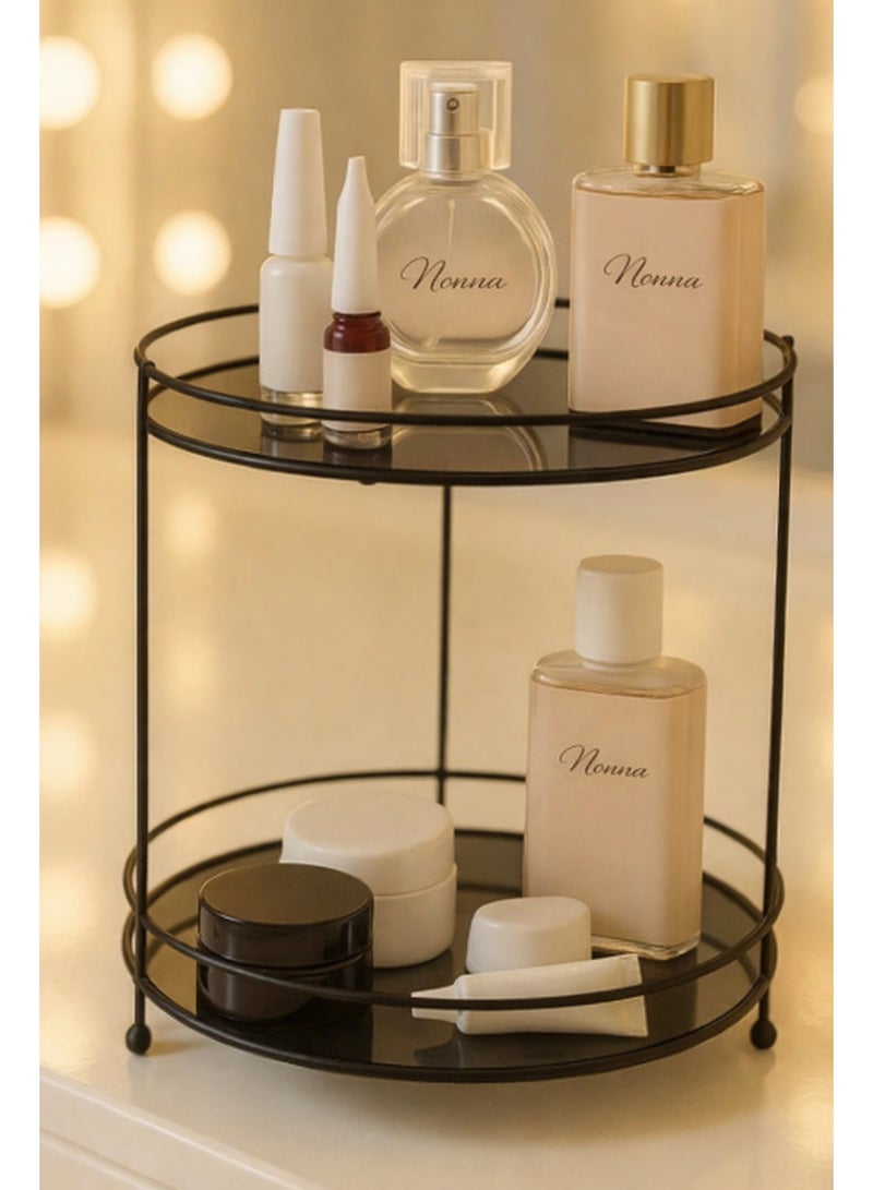 2-Tier Metal Makeup Organizer – Black Cosmetic Storage Rack for Perfume and Skincare – Space Saving Vanity Display - Image 3