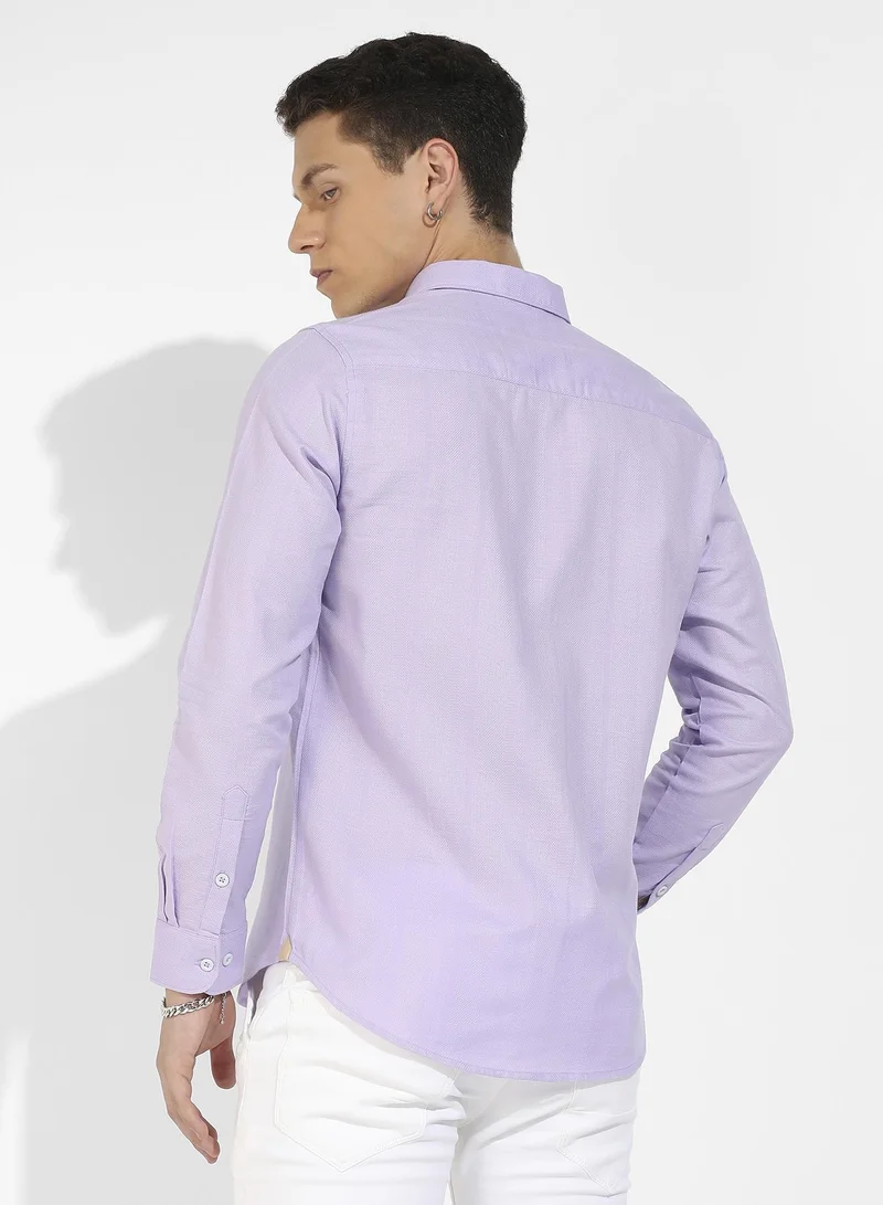 Campus Sutra Men's Lavender Self-Design Striped Shirt