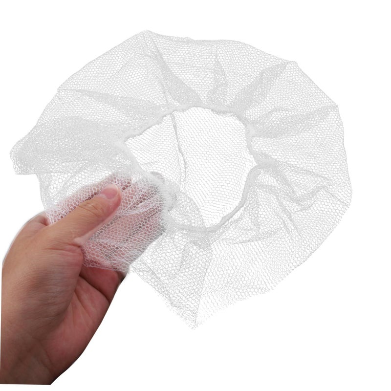 100 White Disposable Nylon Hair Nets Breathable Mesh Caps for Kitchen Food Service - Image 3