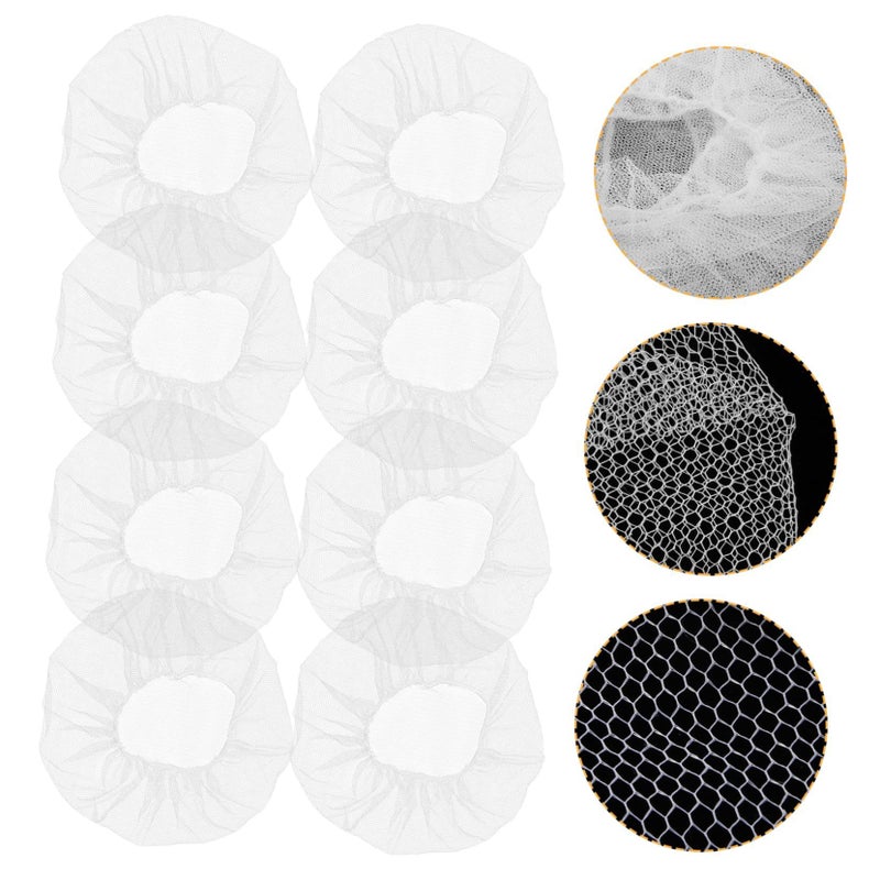 100 White Disposable Nylon Hair Nets Breathable Mesh Caps for Kitchen Food Service - Image 2