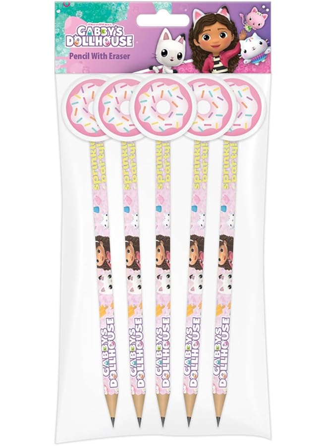 Gabby's Dollhouse Doll House Pencils With Eraser 4 Pieces Pink - Image 1