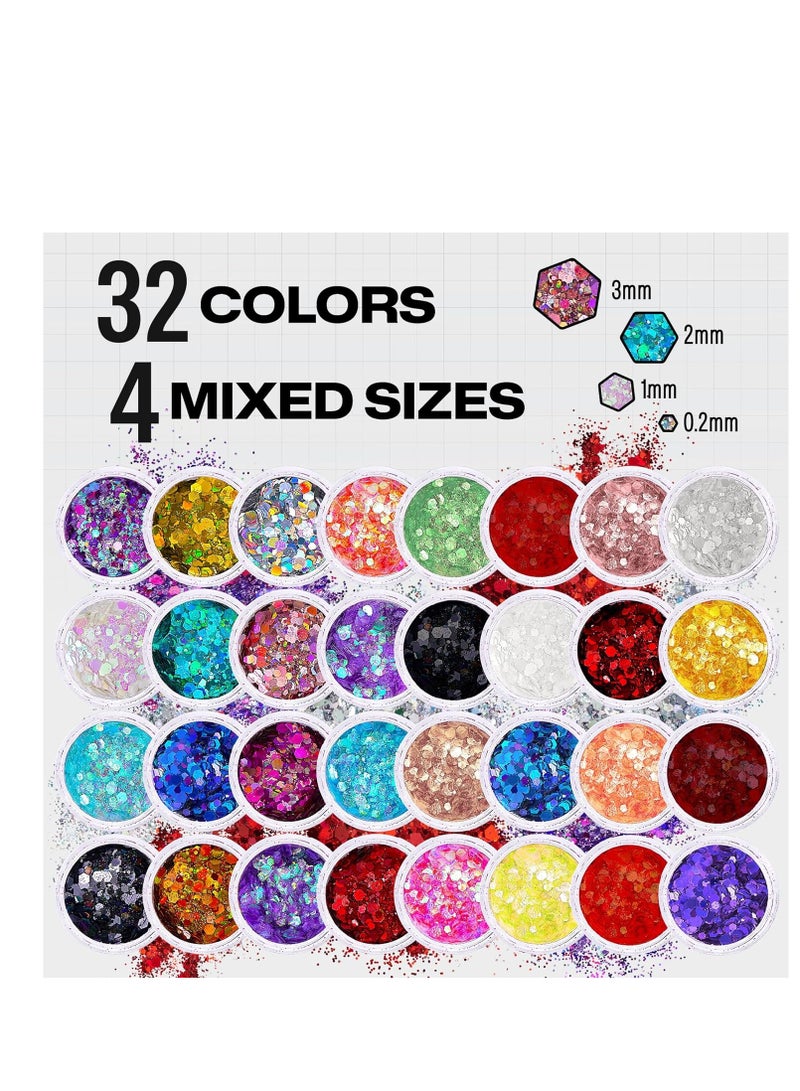 SoJourner Bags 32 Pack Chunky Mix Holographic Glitter - Face Glitter, Nail Glitter, Chunky Fine Glitter, Craft Glitter for Crafts, Makeup & Body, Festival Chunky Glitter, Cosmetic Grade - Image 2