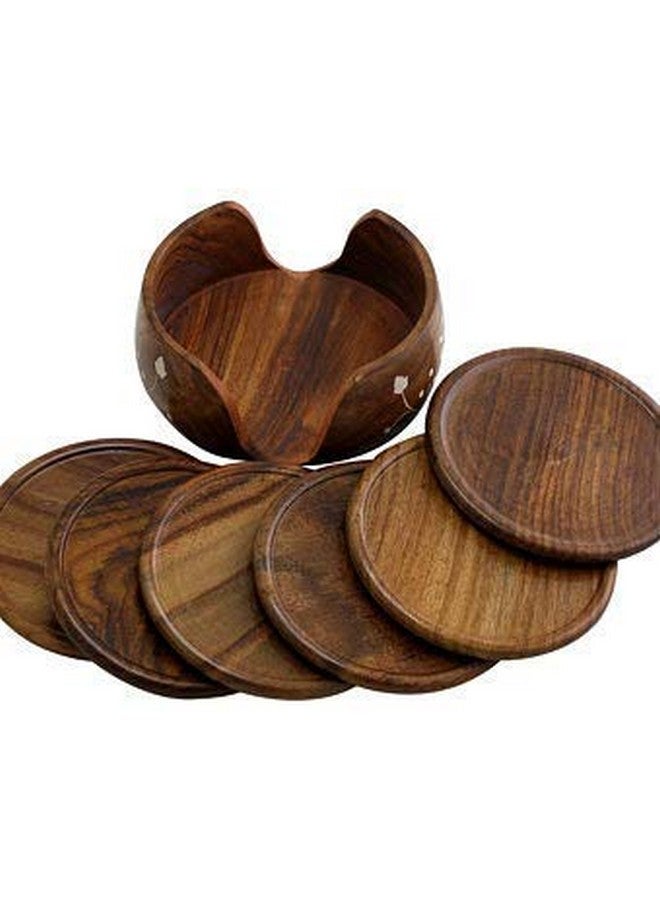 VDIX VDIX Wooden Beautiful Tea Coaster Set Plate with Stand Dining Table Serving Office Handmade (Brown) (Lotus)  - Image 2