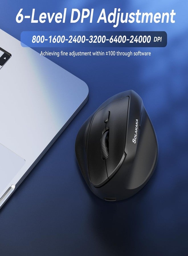 SOLAKAKA فأرة SOLAKAKA SM520 المريحة بدقة 12800 نقطة في البوصة، فأرة عمودية مزودة بزر جانبي قابل للبرمجة، فأرة لاسلكية بثلاثة أوضاع اتصال - بلوتوث 5.0/USB-C/2.4 جيجاهرتز، لأجهزة الكمبيوتر المكتبية والمحمولة (أسود) - Image 4
