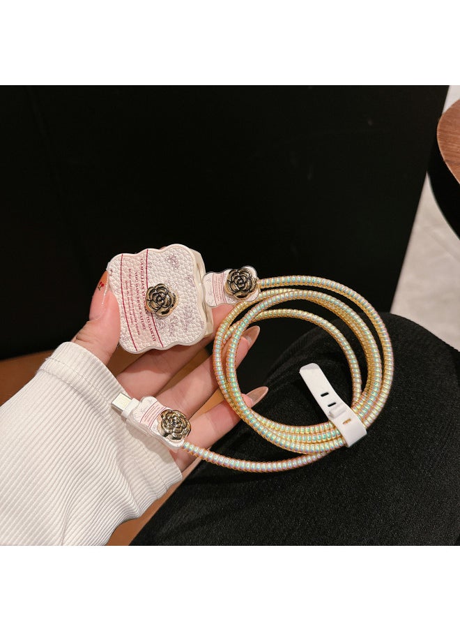 20w Fast Charging Data Cable Protective Cover For Iphone 16 Charger For Iphone15 14promax Female 13 Shell 12-Color:Leathered Fragrant Flowers [5-piece Set]-Applicable Models:18W/20W