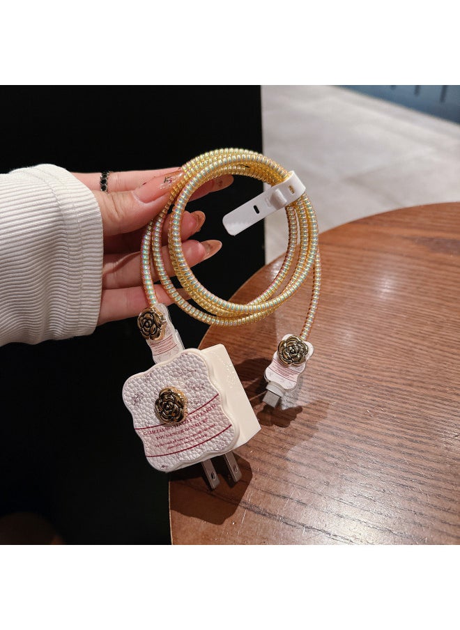 20w Fast Charging Data Cable Protective Cover For Iphone 16 Charger For Iphone15 14promax Female 13 Shell 12-Color:Leathered Fragrant Flowers [5-piece Set]-Applicable Models:18W/20W
