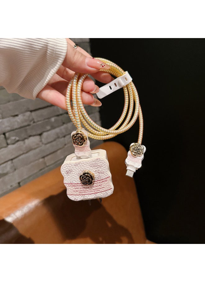 20w Fast Charging Data Cable Protective Cover For Iphone 16 Charger For Iphone15 14promax Female 13 Shell 12-Color:Leathered Fragrant Flowers [5-piece Set]-Applicable Models:18W/20W