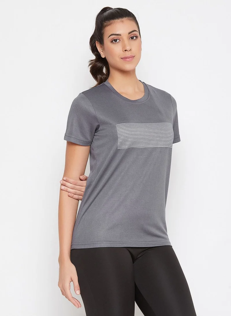 Clovia Clovia Comfort Fit Reflector Stripes Active T-shirt In Dark Grey
