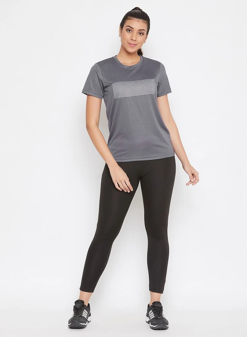 Clovia Clovia Comfort Fit Reflector Stripes Active T-shirt In Dark Grey