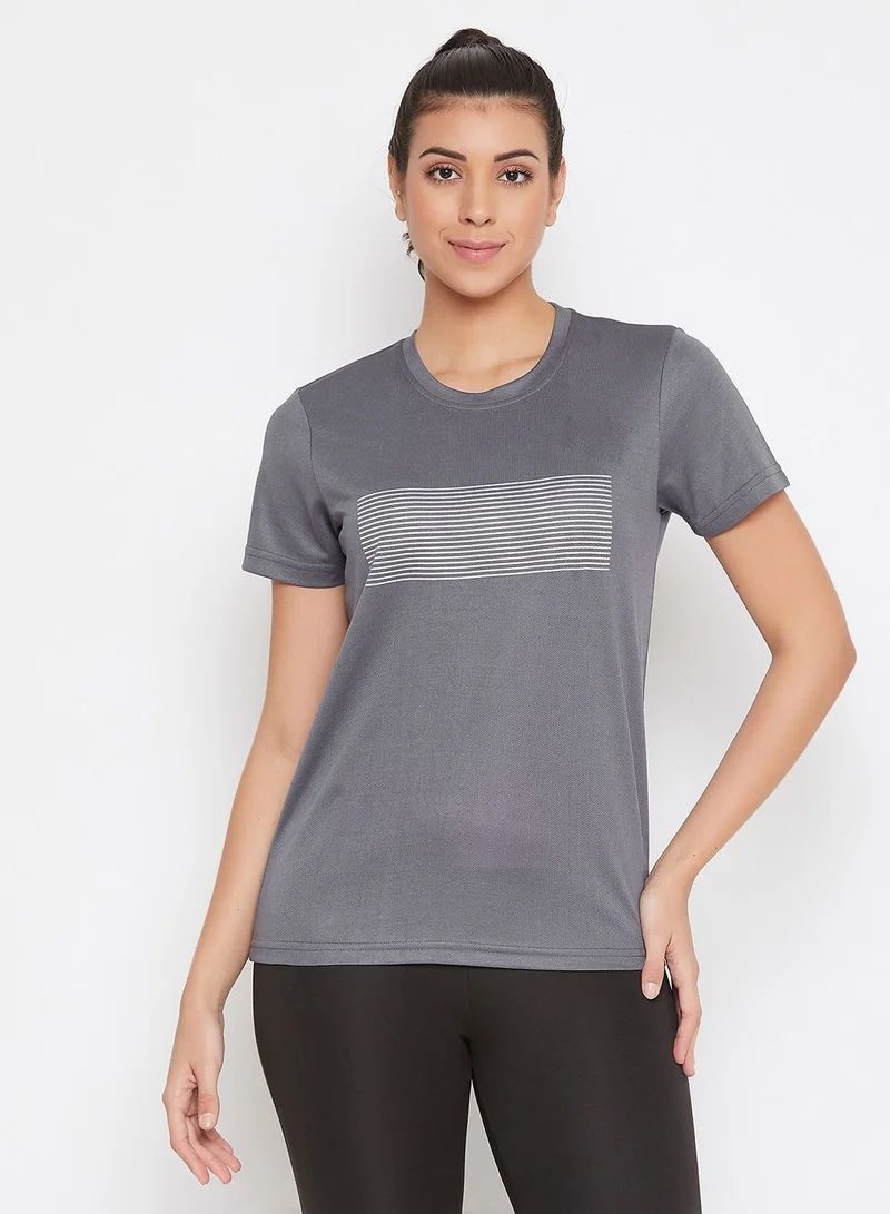 Clovia Clovia Comfort Fit Reflector Stripes Active T-shirt In Dark Grey