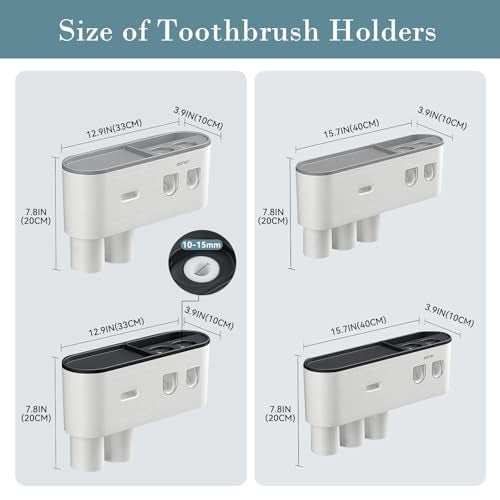 BHeadCat Toothbrush Holders Wall Mounted, Toothbrush Holder with Automatic Toothpaste Dispensers, 6 Brush Slots, 2 Magnetic Cups,1 Cosmetic Drawer Organizer and 1 Large Storage Tray - Image 2