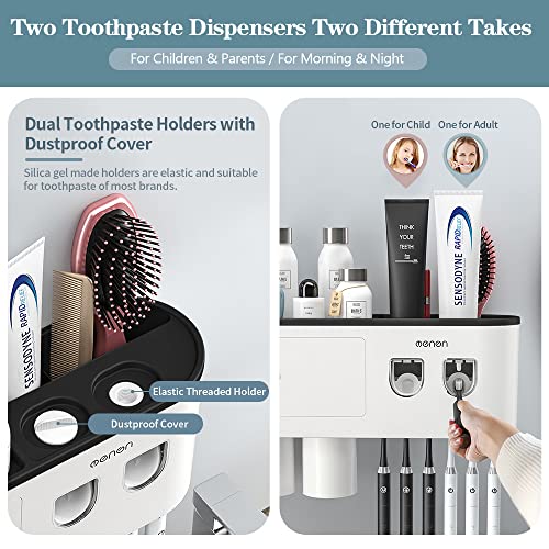 BHeadCat Toothbrush Holders Wall Mounted, Toothbrush Holder with Automatic Toothpaste Dispensers, 6 Brush Slots, 2 Magnetic Cups,1 Cosmetic Drawer Organizer and 1 Large Storage Tray - Image 4