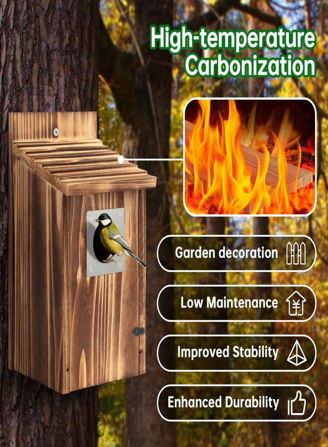 UUMENHA 2 Pack Bird Houses for Outside with Metal Predator Guard for Bluebird Wren Swallow Finch, Carbonized Wooden Nesting Boxes for Outdoor, Sturdy Bird House,Easy to Clean - Image 3