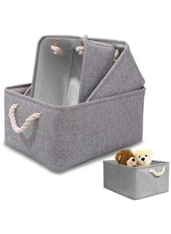Arabest 3Pcs Fabric Storage Basket : Foldable Large Linen Storage Bin with Cotton Rope Handle Fabric Storage Cubes Closet Organizer for Home Nursery Shelves Clothing Toys Books Gift Decor (Grey)  - Image 1