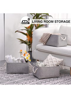 Arabest 3Pcs Fabric Storage Basket : Foldable Large Linen Storage Bin with Cotton Rope Handle Fabric Storage Cubes Closet Organizer for Home Nursery Shelves Clothing Toys Books Gift Decor (Grey)  - Image 2