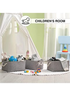 Arabest 3Pcs Fabric Storage Basket : Foldable Large Linen Storage Bin with Cotton Rope Handle Fabric Storage Cubes Closet Organizer for Home Nursery Shelves Clothing Toys Books Gift Decor (Grey)  - Image 3