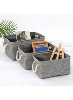 Arabest 3Pcs Fabric Storage Basket : Foldable Large Linen Storage Bin with Cotton Rope Handle Fabric Storage Cubes Closet Organizer for Home Nursery Shelves Clothing Toys Books Gift Decor (Grey)  - Image 4
