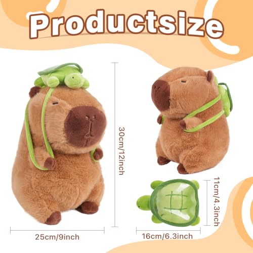 EASELR EASYLR 12inch Cute Capybara Plush with Turtle Backpack, Soft Capybara Plushie Toy Doll Pillow Birthday for Kids (with Bag) - Image 3