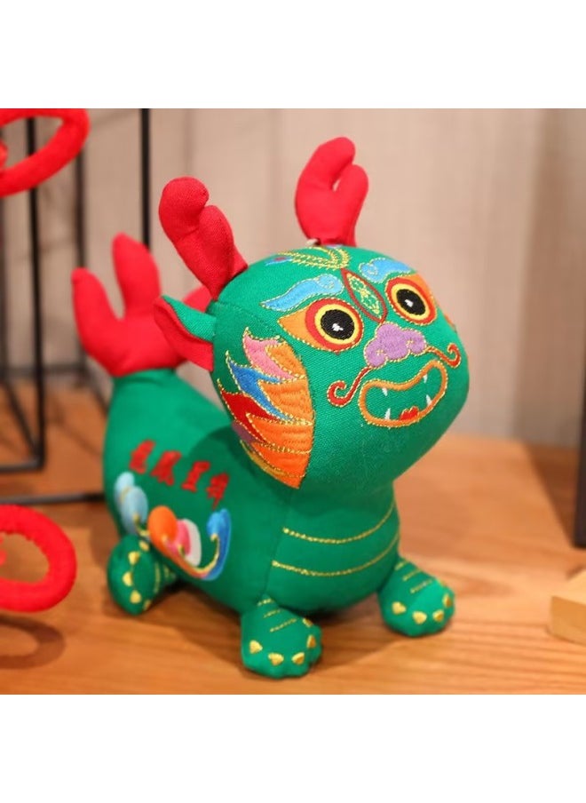 Lucky Dragon Year Plush Toy Doll Zodiac Series Company Event Gift Stock Available Soft PP Cotton Filled Animal Figurine-Color:Guochao Wufu Dragon-Green-Height:20cm  - Image 1