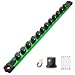 Reniteco Magnetic Socket Organizer 12 Drive Aluminum Alloy Socket Rail Heavy Duty Magnetic Socket Holder with 12PC 360 Swivel Removable Clips Magnetic Socket Rack for Tool Box Drawer Green - Image 2