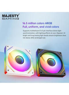 Majesty Majesty Infinity Cooling Fan | ARGB | PWM Speed Adjustment | 12cm | Pin 4 + 5V 3Pin | Hydraulic Bearing for 30K Hours | 1800 RPM (Black - Reverse)  - Image 3