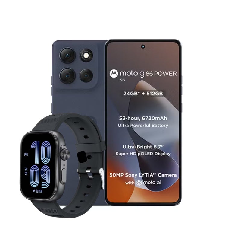 Motorola Moto G86 Power Dual SIM PANTONE Spellbound 8+16GB RAM 512GB 5G - Middle East Version & itel Smart Watch O23 Dark Chrome Bundle - Image 1