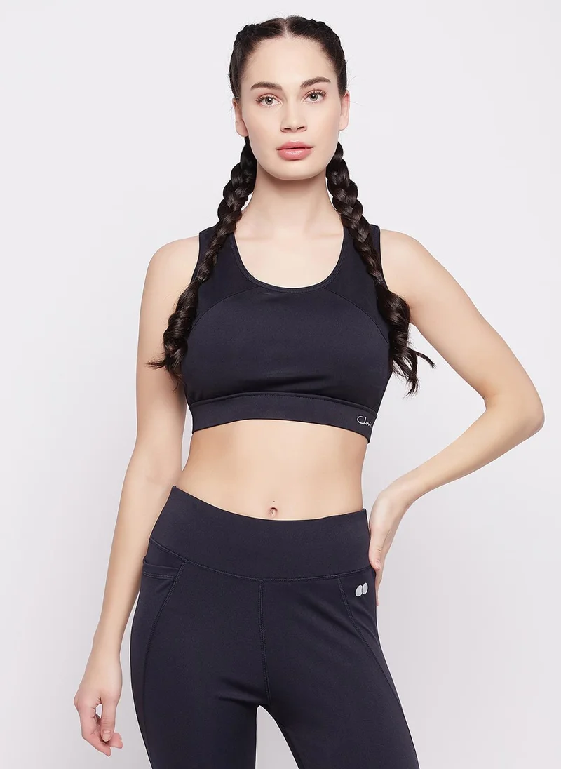 Clovia Clovia Medium Impact Padded Racerback Sports Bra in Navy Blue