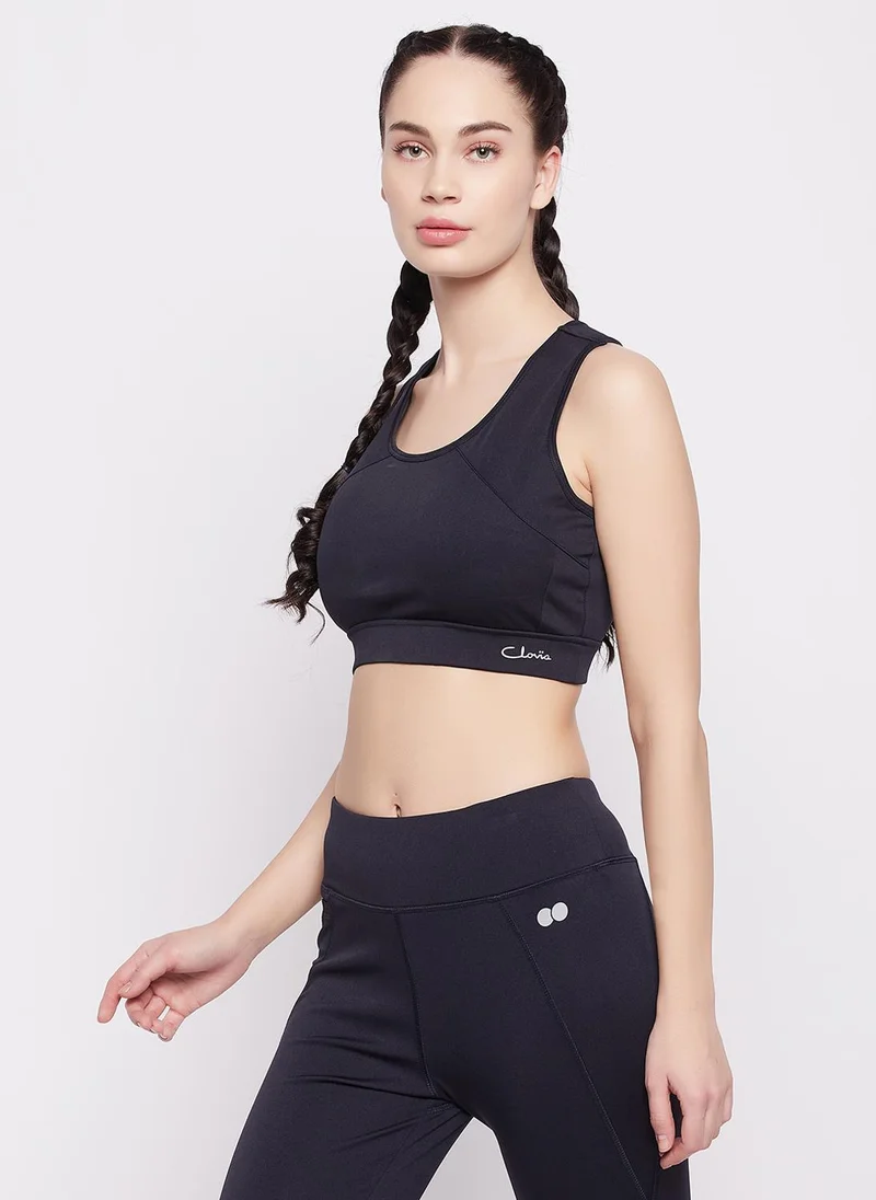 Clovia Clovia Medium Impact Padded Racerback Sports Bra in Navy Blue