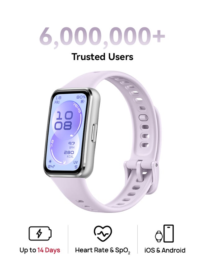 HUAWEI Band 11 Health and Fitness Tracker, Smart Watch, 24/7 Health Intelligence, HRV, Sleep Tracking, Stress Monitor, Emotional Wellbeing, Ultra-Slim, iOS & Android, Up to 14 Days Battery Life Purple - Image 1