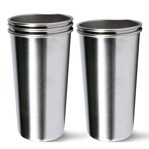 KISEER 5 Pack 20 Ounce Stainless Steel Pint Cups Shatterproof Cup Tumblers Unbreakable Metal Drinking Glasses for Bar Home Restaurant