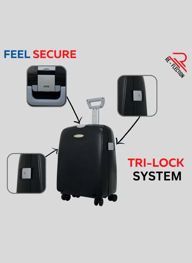 Reflection Reflection Hard Luggage, Trolley Bag with PP Plastic Body with Soft 3 Level Adjustable Handle, Black, 53 cm