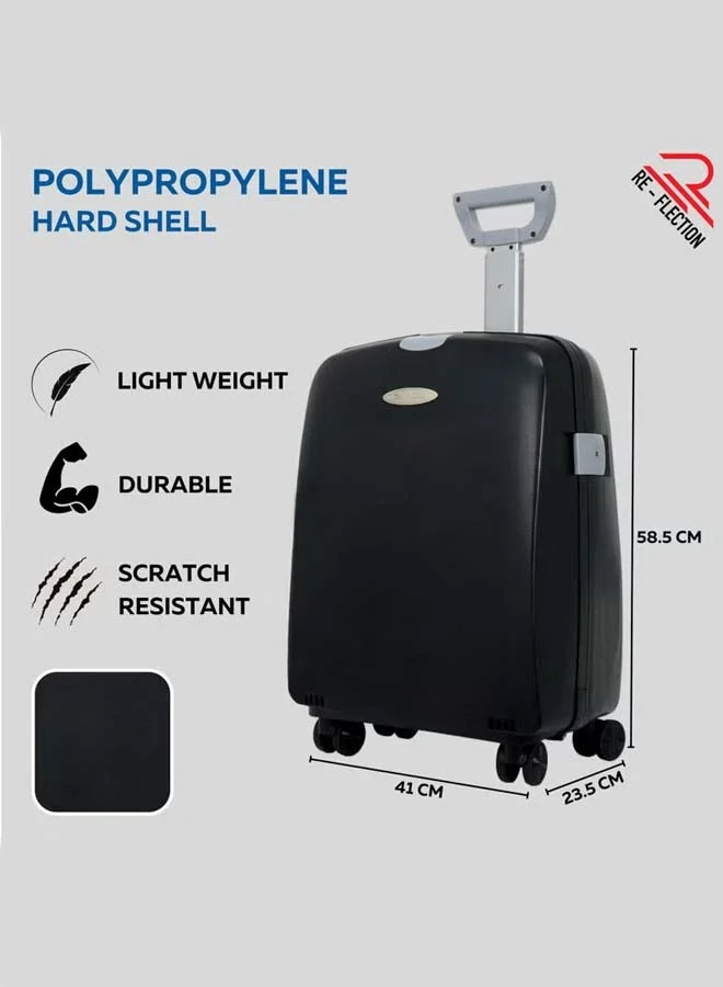 Reflection Reflection Hard Luggage, Trolley Bag with PP Plastic Body with Soft 3 Level Adjustable Handle, Black, 53 cm