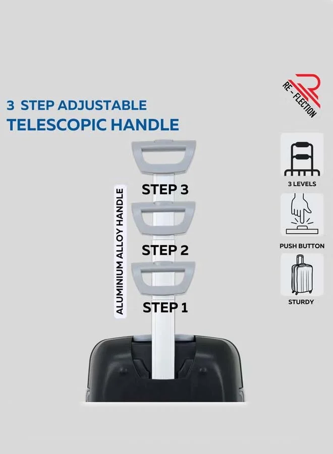 Reflection Reflection Hard Luggage, Trolley Bag with PP Plastic Body with Soft 3 Level Adjustable Handle, Black, 53 cm