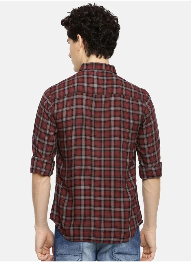 شركة المرآب الهندية Men Slim Fit Checkered Full Sleeves Spread Collar Casual Shirt