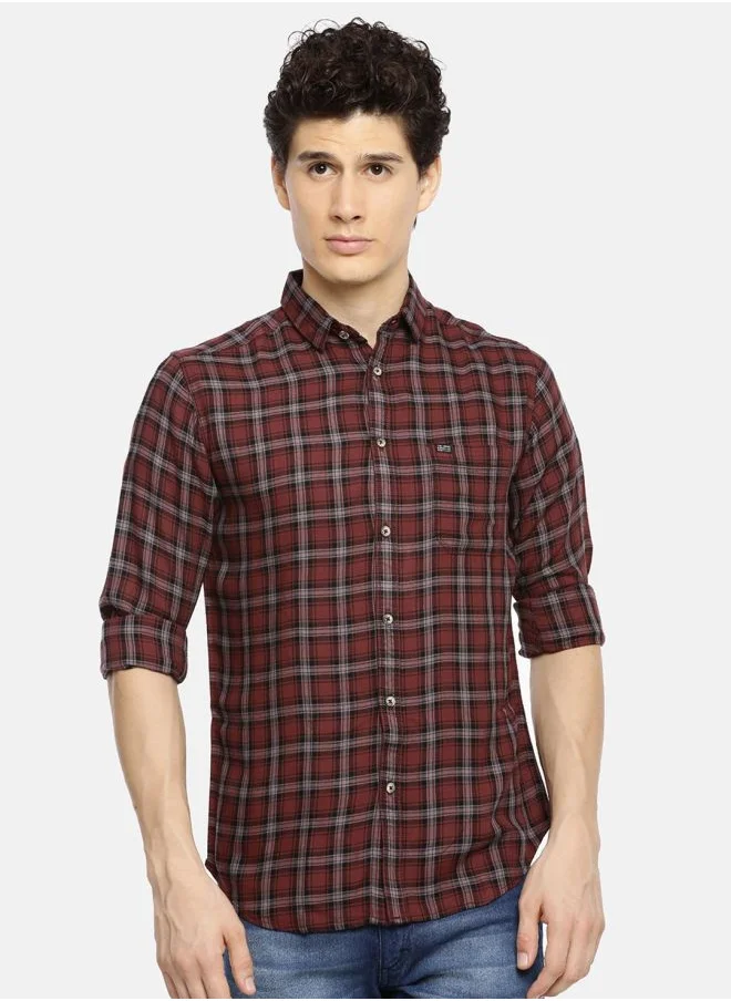 شركة المرآب الهندية Men Slim Fit Checkered Full Sleeves Spread Collar Casual Shirt