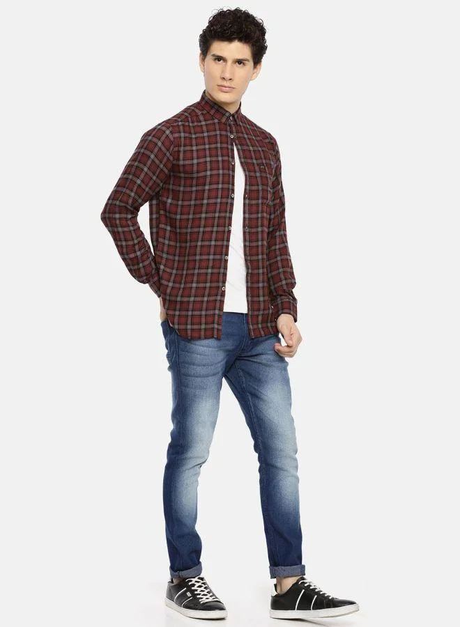 شركة المرآب الهندية Men Slim Fit Checkered Full Sleeves Spread Collar Casual Shirt