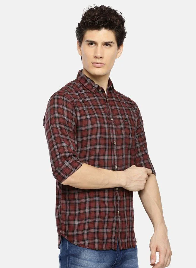 شركة المرآب الهندية Men Slim Fit Checkered Full Sleeves Spread Collar Casual Shirt
