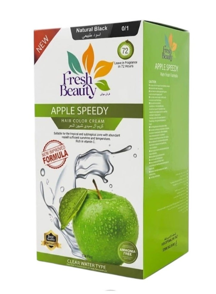 Fresh Beauty Apple Speedy Ammonia Free Hair Color Cream - Natural Black 0/1 (New Improved Formula - Clear Water Type) - Image 1
