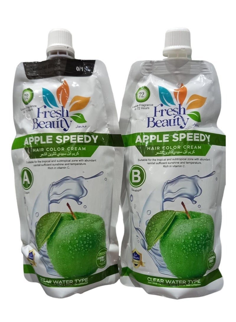 Fresh Beauty Apple Speedy Ammonia Free Hair Color Cream - Natural Black 0/1 (New Improved Formula - Clear Water Type) - Image 4