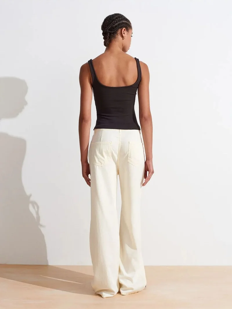 ديلفين Dilvin Ribbed Square-neck Sleeveless Blouse