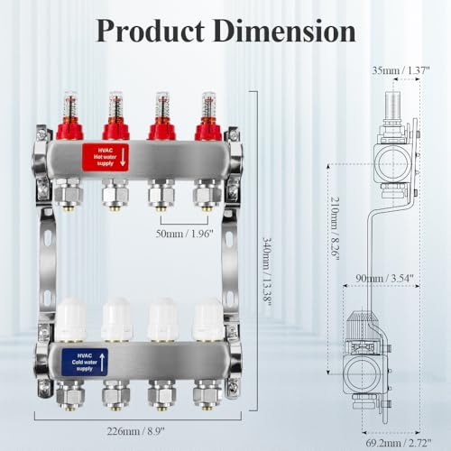 AB 4 Loop PEX/Radiant Manifold, 1/2 Inch Compatible Outlets, Up to 1.4 GPM Flow Valve for Hydronic Radiant Floor Heating(1/2" Connectors Included) - Image 4