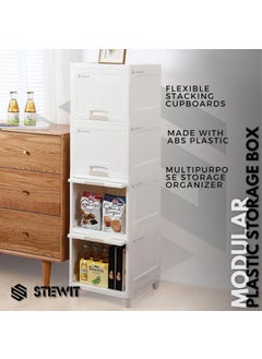 Stewit Stewit 2 Units Plastic Cupboard for Kitchen Plastic Cabinet for Storage Foldable Wardrobe for Plastic Rack for Clothes Storage Cabinet Plastic Modular Drawer Kitchen Storage BoxWhite 2 Layer  - Image 4